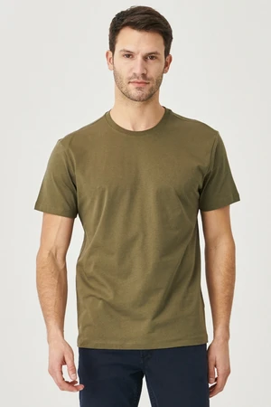 AC&Co / Altınyıldız Classics Men's Khaki 100% Cotton Slim Fit Narrow Cut Crew Neck Short Sleeve T-Shirt