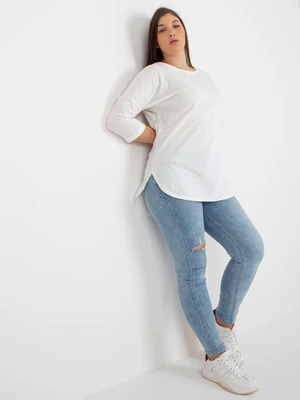 Ecru long basic cotton blouse plus sizes