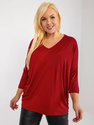 Basic burgundy plus size viscose blouse for everyday wear