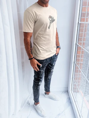 Light beige men's T-shirt with print by Dstreet