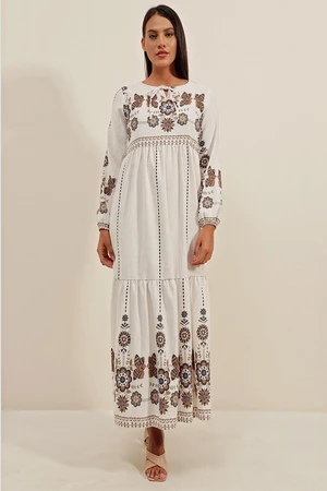 Bigdart 1947 Patterned Long Linen Dress - Dark Brown