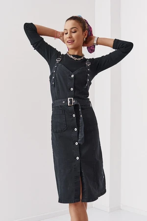 Black denim dress with adjustable straps