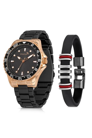 Polo Air Metal Strap Sports Men's Wristwatch Bracelet Combination Black-copper