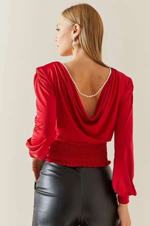 XHAN Red Degaje Backless Padded Blouse