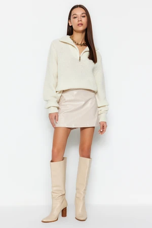 Trendyol Beige Faux Leather Mini Woven Skirt