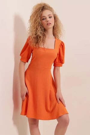 Bigdart 2339 Square Collar Knitted Dress - Orange