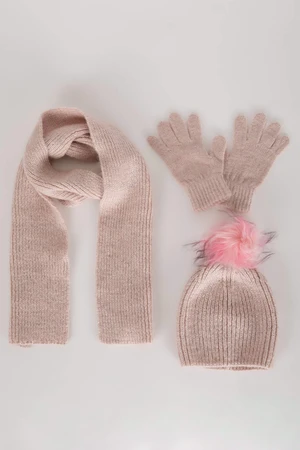 DEFACTO Girl Child Scarf Beret Gloves 3 Pcs Set