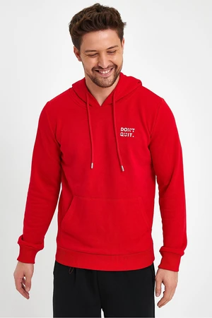 River Club Men's Red Dont Quit Printed 3 Thread Hooded Sweatshirt