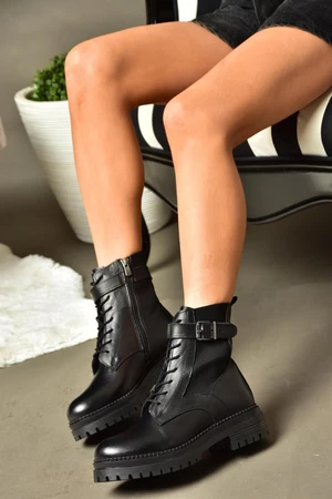 Fox Shoes R555257003 Black Genuine Leather Women's Ankle Boots