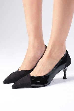 Mio Gusto Wendy Black Color Suede And Patent Leather Women's Heeled Shoes