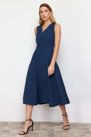 Trendyol Navy Blue A-Line Double Breasted Collar Button Detailed Midi Woven Dress