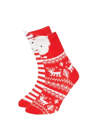 DEFACTO Girl's Christmas Themed 2-Piece Cotton Long Socks