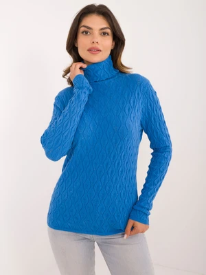 Blue women's turtleneck with shiny thread