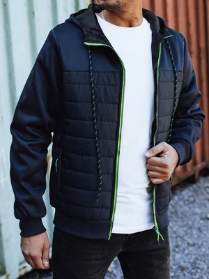 Men's transitional quilted jacket with hood dark blue Dstreet