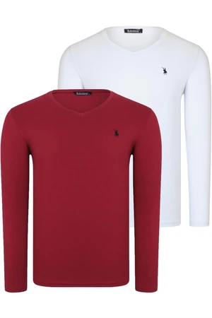 DOUBLE SET T8587 DEWBERRY V-NECK MEN'S SWEATSHIRT-WHITE-BURGUNDY