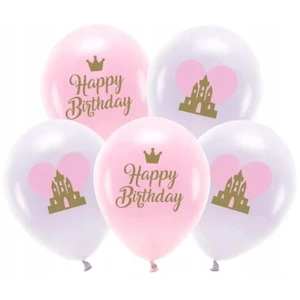 Balónky latexové ECO Happy Birthday Princess mix 33 cm 5 ks