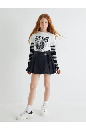 Koton Denim Shorts Skirt Belt Detailed Cotton