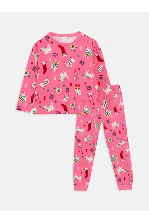 LC Waikiki Crew Neck Christmas Themed Long Sleeve Girls Kids Pajamas Set