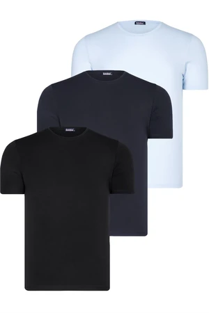 TRIPLE SET T8569 DEWBERRY BIKE COLLAR MENS T-SHIRT-BLACK-NAVY BLUE-BLUE