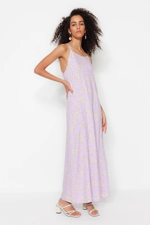 Trendyol Lilac Straight Cut Maxi Woven Viscose Patterned Dress with Straps