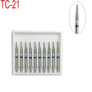 10Pcs/box Dental Diamond Burs Drill FG High Speed Burs Taper Conical End for Teeth Whitening Polishing 1.6mm TC-21