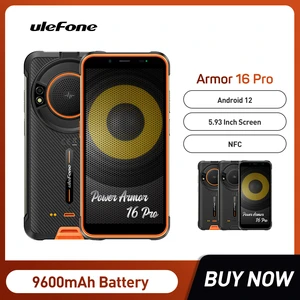 Global Ulefone Power Armor 16 Pro Android 12 NFC Rugged Phone Rugged Waterproof 4GB 64GB Smartphone 9600mAh 2.4G/5G WiFi