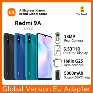 Global Version Xiaomi Redmi 9A 2GB 32GB Smartphone Android Cell Phone 6.53" 5000mAh MTK Helio G25 Octa Core 13MP AI Camera LCD