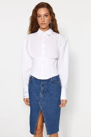 Trendyol X Sagaza Studio White Corset Detailed Poplin Shirt