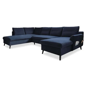 Ciemnoniebieska aksamitna rozkładana sofa w kształcie litery "U" Miuform Stylish Stan, lewostronna