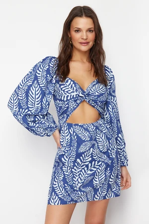 Trendyol Tropical Patterned Mini Woven Cut Out/Window Beach Dress