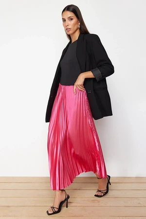 Trendyol Pink Pleated Satin Fabric Maxi Length Woven Skirt