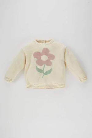 DEFACTO BabyGirl Regular Fit Flower Crew Neck Pullover