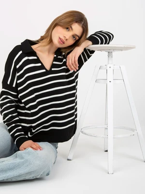 Black and white oversize striped sweater with collar