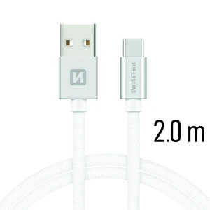 Datový kabel Swissten Textile USB / USB-C 2 M, silver