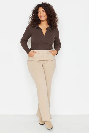 Trendyol Curve Beige Elastic Waist Flared Jeans