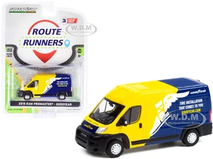 2019 Ram ProMaster 2500 Cargo High Roof Van Yellow and Blue "Goodyear" Tire Installation That Comes To You "Route Runners" Series 3 1/64 Diecast Mode