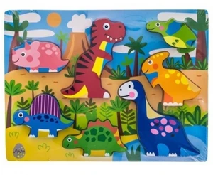 Dřevěné zábavné puzzle vkládací, 35x22,5cm  - Dinosauři