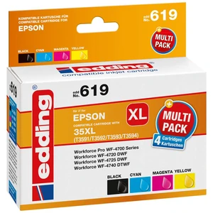 Edding Ink cartridge náhradný Epson 35XL /T3591/T3592/T3593/T3594 kompatibilná kombinované balenie čierna, zelenomodrá,