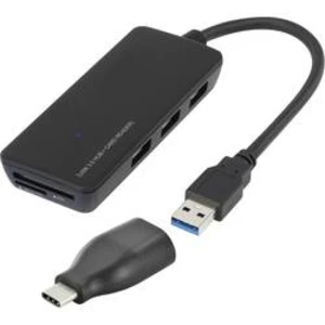 USB 3.0 hub Renkforce 3 porty, se zabudovanou čtečkou SD karet, 16 mm, černá