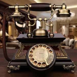 European Antique Old Telephone Vintage Fashion Solid Wood Retro Home Office Wired Fixed Phone Nostalgic Landline Novel Gifts