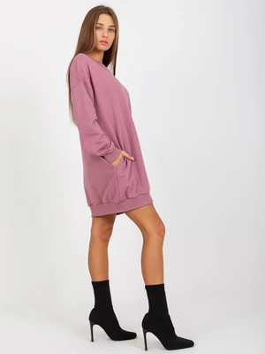 Basic Pink Long Sweatshirt with Round Neckline