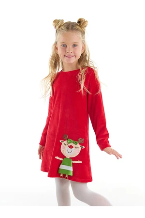 Denokids Naughty Deer Girl Christmas Velvet Red Dress