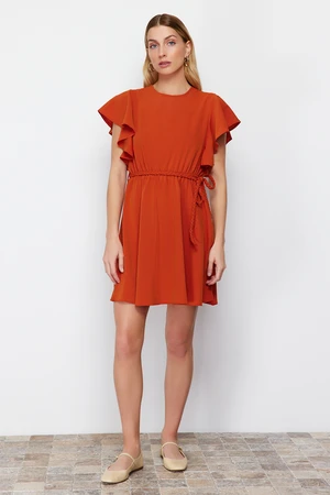 Trendyol Tile Belted Mini Woven Dress with Flounce Sleeves Opening at the Waist