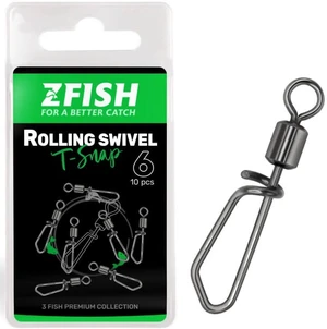 Zfish obratlík s karabínkou rolling swivel with t snap 10 ks - veľkosť 8 nosnosť 35 kg