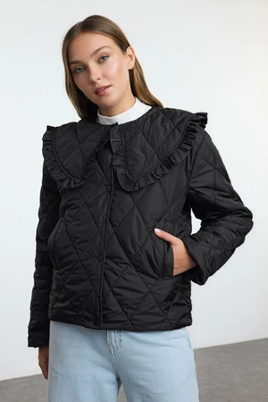 Trendyol Black Oversize Quilted Puffer Jacket with Molded Collar Detail