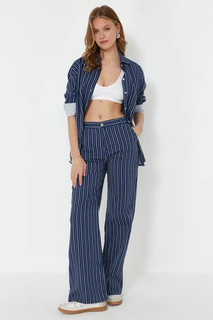 Trendyol Blue Striped High Waist Wide Leg Jeans