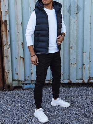 Men's quilted vest with hood dark blue Dstreet