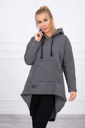 Padded sweatshirt with a long back and a graphite hood