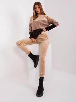 Beige and dark brown cotton velour set from RUE PARIS