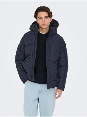 Men's Quilted Winter Jacket ONLY & SONS Carl Dark Blue - Men